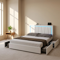 King-Size-Bettgestell, Plattformbett mit 4 Schubladen, LED-Beleuchtung, USB- und Typ-C-Anschluss
