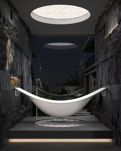 เปลแช่อ่างอาบน้ำแบบอิสระพร้อมที่ระบายน้ำวัสดุผสมสีขาวเป็นมิตรกับสิ่งแวดล้อมพื้นผิวเทียมแบบแข็งสปา - Product Image 1