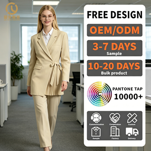 <span class=keywords><strong>Blazer</strong></span> Personalizado para <span class=keywords><strong>Mujer</strong></span> - Solo Limpieza en Seco, Semi-Forrado con Cinturón Ajustable y Cremallera Oculta, Bolsillos Delanteros con Solapa y Diseño Drapeado - Product Image 1