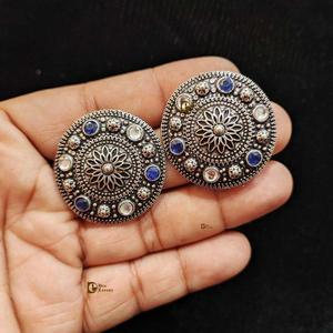 Round Shape <b>Oxidized</b> Stud Earrings for Girls for Casual Party Wear for Women Handmade Bulk Product - Product Image 4