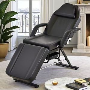 Chaise de massage de beauté luxueuse noire et blanche à jambes réglables, lit de salon pliable en métal pour hôtel, salle de sport, thérapie faciale, extension de cils - Product Image 1