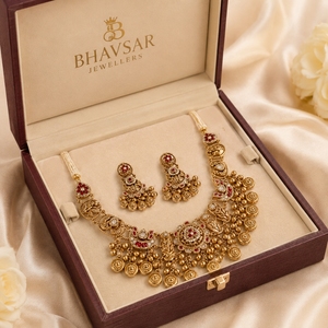 925 Silver Traditional Temple <b>Necklace</b> Set with <b>Matching</b> Earrings Antique Finish Bridal Ethnic Jewelry for Women - Product Image 5