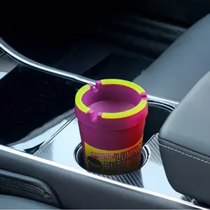 Cubo trasero luminoso para coche, Cenicero de plástico ABS con logotipo personalizado, portátil, barato