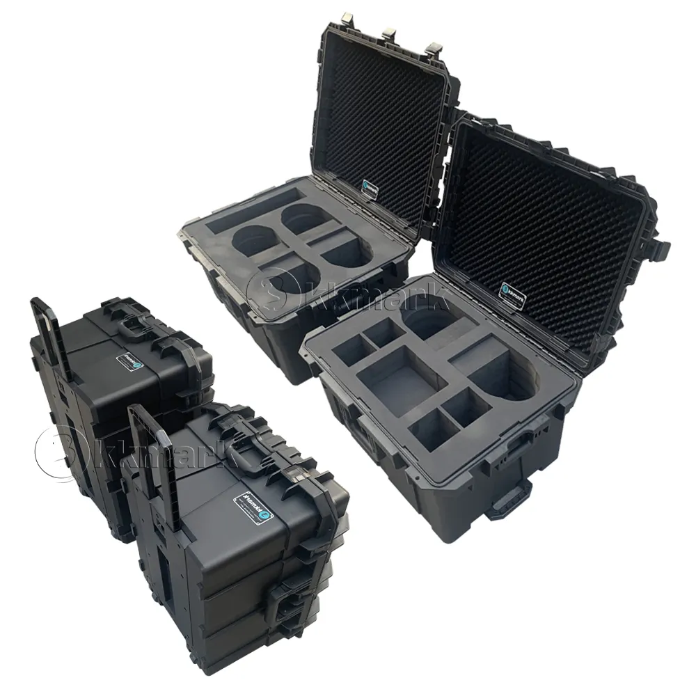 kkmark Custom Strong durable sealing waterproof case plastic ABS Flight Case With adjustable handle for cameras