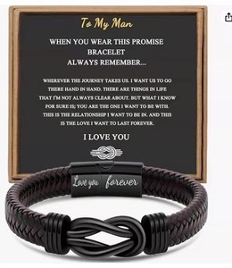 Knot <b>Bracelet</b> Gifts for Men Brown Braided Leather Stainless Steel <b>Bracelets</b> <b>Love</b> You Forever Gifts for Son Husband - Product Image 6