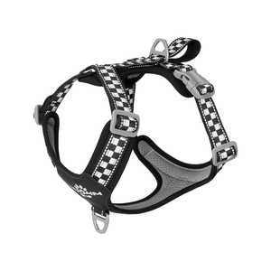Harnais de poitrine pour chien en nylon réfléchissant à motif damier, réglable, avec double poignée, respirant, lavable et sécurisé - Product Image 1