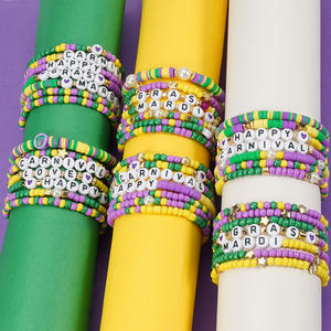 Ensemble de bracelets de fête perlés en <span class=keywords><strong>poterie</strong></span> douce de Style bohème Happy Mardi Gras pour femmes Bracelets perlés initiaux pour Bracelets perlés - Product Image 1