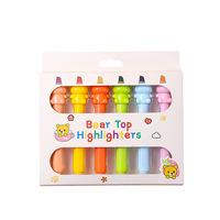 Marcadores Creativos con Forma de Oso, Juego de 6 Colores, Punta de Cartulina, para Resaltar Puntos Clave, Marcadores Coloridos, Venta al Por Mayor