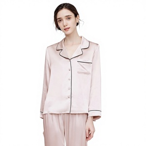 Nuova Collezione Autunno 2025: <span class=keywords><strong>Pigiama</strong></span> di Lusso in Pura <span class=keywords><strong>Seta</strong></span> di Gelso 100%, Tinta Unita, Maniche Lunghe, 19 Momme, per Donna - Product Image 1