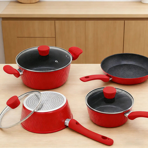 Modern Ceramic Marble Coated Pot Pan Silicone Glass Lids Bakelite Handles Non-Stick Forged Aluminum <b>Cookware</b> <b>Set</b> Gas <b>Induction</b> - Product Image 2