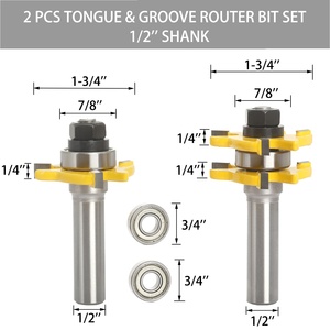 Lưỡi và Groove <span class=keywords><strong>Router</strong></span> bit thiết lập 3 răng t Hình dạng gỗ jointing cho sàn, wainscote, tấm và tabletops 1/2 Shank - Product Image 2