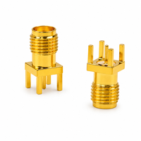 Connecteur RF SMA coaxial plaqué or en laiton, prise femelle SMA à 4 pattes pour montage sur circuit imprimé, vente en gros d'usine
