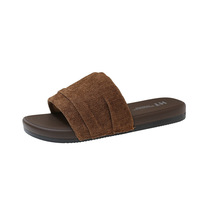 Sandales plates plissées et froncées pour femmes, semelle souple, mode été, antidérapantes, pour la plage et la piscine