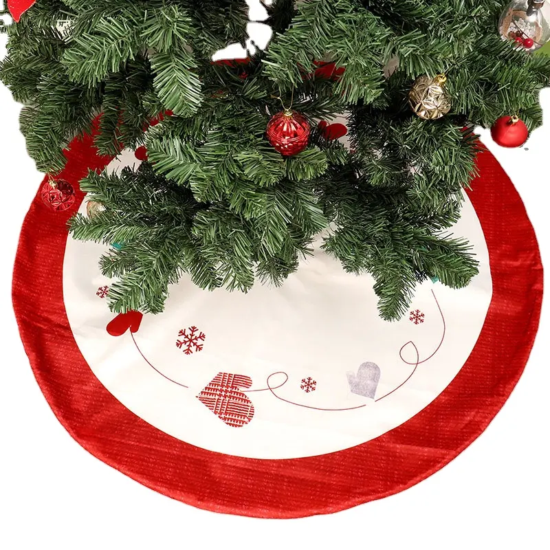 Soft Fabric Luxury Xmas Tree Stand Mat Christmas Tree Skirt Floor Cover Red Edge Christmas Tree Bottom Holiday Ornaments