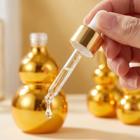 Flacon compte-gouttes en verre luxueux en forme de gourde dorée 15ml/30ml, flacon de sérum/creme pour le visage ambré électroplaqué, protection UV, avec bouchon Reed