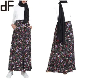 Заводская индивидуальная мусульманская длинная юбка Day Look OEM, собранная яруса, макси-юбка, черная многоярусная Цветочная юбка для мусульманских женщин
