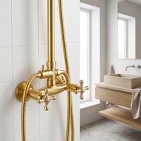 Ensemble de douche mural classique en laiton doré antique avec col de cygne pour salle de bain à usage domestique