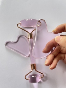 Outil de Massage du visage forme de coeur imité Jade Durable rose violet verre Guasha marque privée personnalisé Gua Sha pour le corps cou visage - Product Image 6