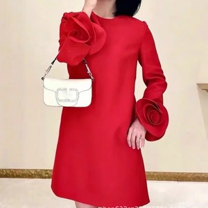 Abiti da donna larghi da festa a luci rosse a fiori maturi da donna di fascia alta da donna di lusso semplice elegante alla moda Slim a linea - Product Image 5