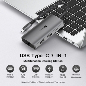 UNIEAN Powerbank Diseño Dual <span class=keywords><strong>USB</strong></span> 3,0 5Gbps Tipo <span class=keywords><strong>C</strong></span> UHD 2,0 4K PD100W Carga súper rápida 7 en 1 <span class=keywords><strong>USB</strong></span> <span class=keywords><strong>C</strong></span> HUB Adaptador para <span class=keywords><strong>Macbook</strong></span> - Product Image 2