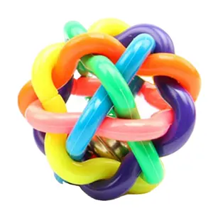 Colorful Pet Dog Cat Toy Rubber Round Ball with Small Bell Dog Toys S M L Free Shipping