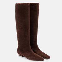 Taille 44 bas talons épais chaussures à bout carré coupe large bottes longues en daim femmes sans lacet imprimé pierre genou chaussons hauts