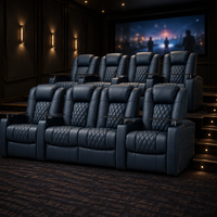 Nouveau canapé de cinéma maison moderne trois places en cuir véritable, inclinable électriquement, avec mousse à mémoire de forme extensible et structure en bois