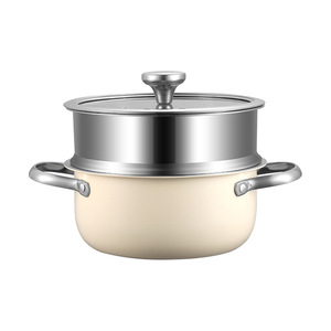 Meidomi Stainless Steel Steamer Pot With Lid Dual Handle Cream Color 2 In 1 Cookware Set For Home Kitchen Use - Product Image 1