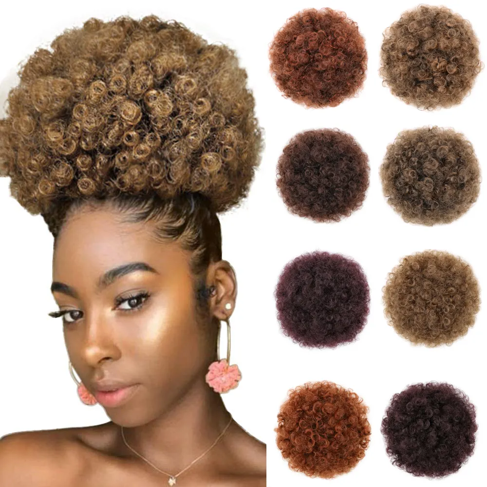 Synthetic Short Extensions Hairpieces Updo Hair Afro Puff Drawstring Ponytail Kinky Curly Bun Hair for Black Women
