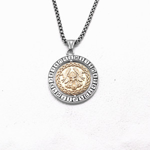 Yunnique – collier à pendentif rond en acier inoxydable, unisexe, ton doré, design Viking, chaîne de bijoux de style Hip Hop - Product Image 1