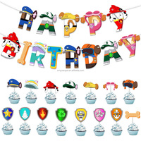 Décorations de fête d'anniversaire pour enfants, banderole, ballons de couleurs mélangées de dessin animé, garniture de gâteau, décoration de fête