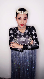 Novance-Mono De una pieza con estampado De estrella para Mujer, mono Sexy con borlas De diamante, perlas brillantes, color negro, 2022 - Product Image 3