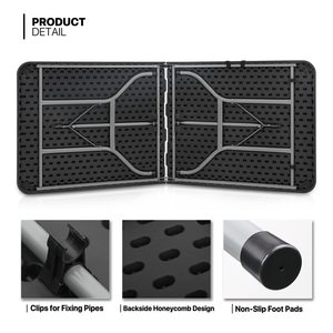 Wholesale Lightweight Modern 6FT Long Black Plastic Folding <b>Tables</b> Fold in Half for Events Entry & Villa Use - Product Image 4