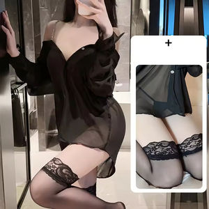 Tentation irrésistible : Lingerie féminine de luxe et séduisante, nuisette transparente en mousseline de soie style chemise à bretelles, taille unique, pyjama uniforme - Product Image 2