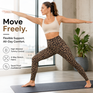 Leggings de yoga taille haute pour femme à imprimé léopard, effet ventre plat, extensibles, coupe ajustée, pour la gym, la course, le fitness et le quotidien - Product Image 5