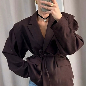 New Autumn and Winter Hot <strong>Sale</strong> Fashion Waist-cinching Slimming Tie-waist Loose Versatile V-neck <strong>Coat</strong> for <strong>Women</strong> - Product Image 3