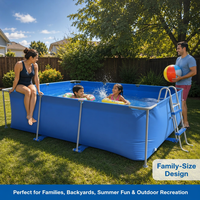 Piscine hors sol rectangulaire portable en PVC durable avec structure en acier, ensemble complet avec pompe, échelle et couverture pour la famille et les enfants, idéale pour l'extérieur