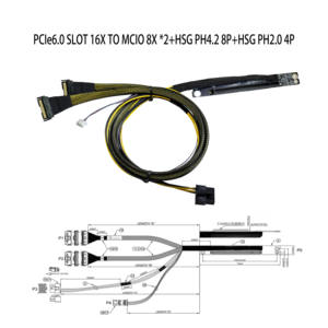 Cable Riser PCIe 6.0 CEM, PCIe 6.0 <span class=keywords><strong>SLOT</strong></span> 16X a MCIO 8X *2+HSG PH4.2 8P+HSG PH2.0 4P - Product Image 1