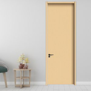 Porte en bois massif insonorisée et sans peinture maison chambre intérieure porte pré-suspendue en cuir prix de gros porte plate d'usine - Product Image 4