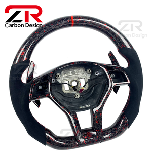 Intérieur de voiture amélioré pour Mercedes Benz W204 <span class=keywords><strong>AMG</strong></span>, volant en cuir véritable personnalisé en fibre de carbone forgée avec palettes de changement de vitesse - Product Image 3