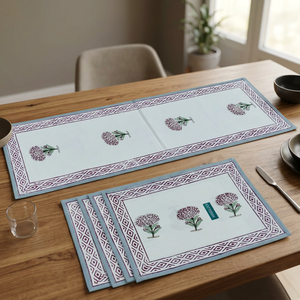 Juego de Camino de Mesa y Tapete con Estampado Floral Étnico, 100% Lona de Algodón, Decoración para Mesa de Comedor, para el Hogar y la Sala de Estar - Product Image 3