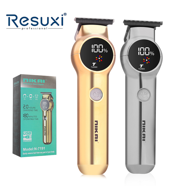 Resuxi N-7191 Professional Hair Clipper Ceramic Blade LCD Display Two Speed Settings T Blade Electric Hair Trimmer Home Use