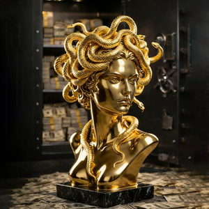 Grande statue de buste de serpent en fibre de verre dorée de style gothique de luxe pour la décoration de la mythologie grecque - Product Image 3