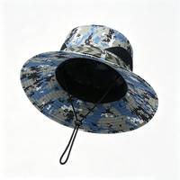 Topi Boonie Digital Camo Unisex dengan Pinggiran Lebar, Perlindungan UV UPF 50+, Kain Kanvas Poliester/Katun, Tali Pengikat untuk Aktivitas Luar Ruangan