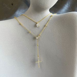Dylam Sterling Silver 925 Christian Water Drop and <b>Cross</b> Pendant Layer Necklace - Product Image 4