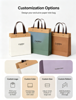 Sac fourre-tout écologique fait main et recyclable à fond carré tridimensionnel avec poignée en cuir simple, sac cadeau en papier
