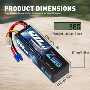 Zeee 11.1V 3S 80C 5200mAh 하드 케이스 <span class=keywords><strong>Lipo</strong></span> 배터리 EC3 커넥터 RC 자동차 보트 트럭 레이싱 모델 - Product Image 6