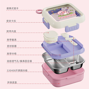 Lonchera Rectangular de Acero Inoxidable Tongqu con Compartimentos Sellados para Niños y Estudiantes con Bandeja para Salsas - Product Image 3