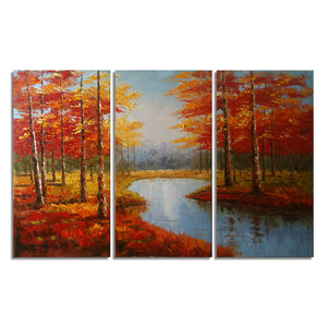 Original Art <strong>Decor</strong> Style 3-Piece Tree Natural Scenery Oil Painting Canvas <strong>Four</strong> <strong>Seasons</strong> Forest Wall Art Autumn Scenery Hanging - Product Image 2