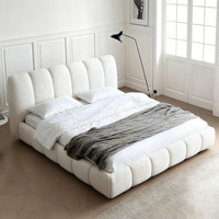 Lit en tissu crème avec rangement, style minimaliste populaire pour hôtel, ensemble de lit en bois pour usage domestique, cadre de lit king size 1,8 m à vendre